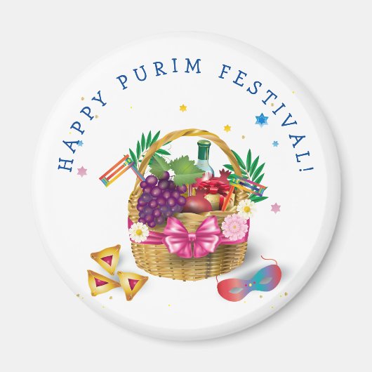 Happy Purim Basket Geschenke, Dekoration, Ornament Magnet (Vorne)