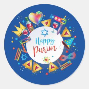 Happy Purim Basket Geschenke, Dekoration, Ornament Runder Aufkleber