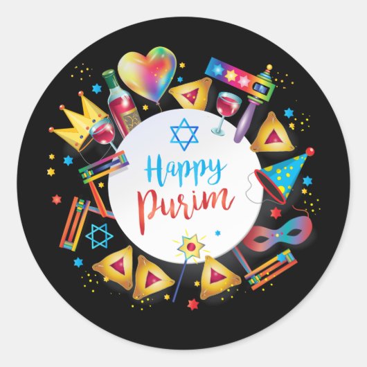 Happy Purim Basket Geschenke, Dekoration, Ornament Runder Aufkleber (Vorderseite)