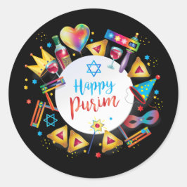 Happy Purim Basket Geschenke, Dekoration, Ornament Runder Aufkleber