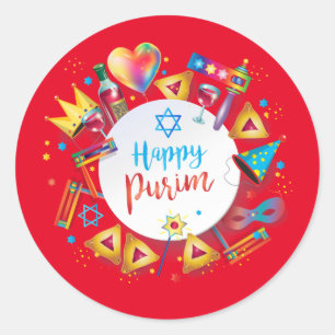 Happy Purim Basket Geschenke, Dekoration, Ornament Runder Aufkleber