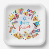 Happy Purim Basket Gifts, Decoration, Ornaments Pappteller (Vorderseite)