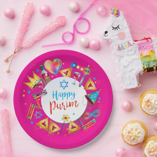 Happy Purim Basket Gifts, Decoration, Ornaments Pappteller (Party)