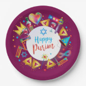 Happy Purim Basket Gifts, Decoration, Ornaments Pappteller (Vorderseite)