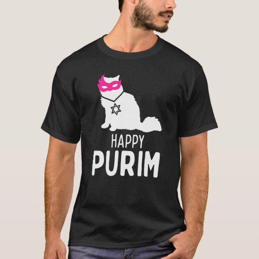 Happy Purim Costume Idee Katze Hebräisch Jüdisches T-Shirt (Vorderseite)