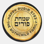 Happy Purim Elegant GOLD Royal Siegel Runder Aufkleber (Vorderseite)