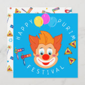 Happy Purim Festival Funny Clown Kinder Party Einladung (Vorne/Hinten)