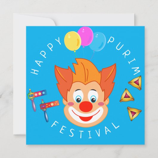Happy Purim Festival Funny Clown Kinder Party Einladung (Vorderseite)