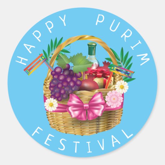 Happy Purim Festival Funny Clown Kinder Party Runder Aufkleber (Vorderseite)