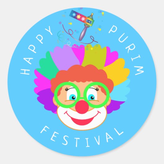 Happy Purim Festival Funny Clown Kinder Party Runder Aufkleber (Vorderseite)