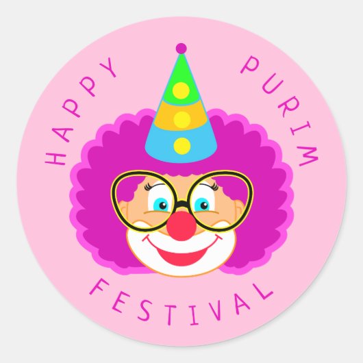 Happy Purim Festival Funny Clown Kinder Party Runder Aufkleber (Vorderseite)