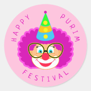 Happy Purim Festival Funny Clown Kinder Party Runder Aufkleber