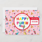 Happy Purim Festival Funny Toys Pattern Kinder Par Save The Date (Rückseite)