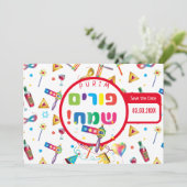 Happy Purim Festival Funny Toys Pattern Kinder Par Save The Date (Stehend Vorderseite)