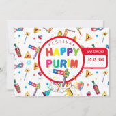 Happy Purim Festival Funny Toys Pattern Kinder Par Save The Date (Rückseite)