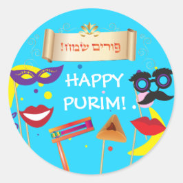 Happy Purim Festival Gefallen Vintager Urlaub Runder Aufkleber