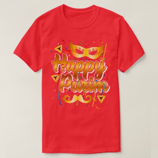 Happy Purim Festival Mask Mustache T-Shirt (Design vorne)