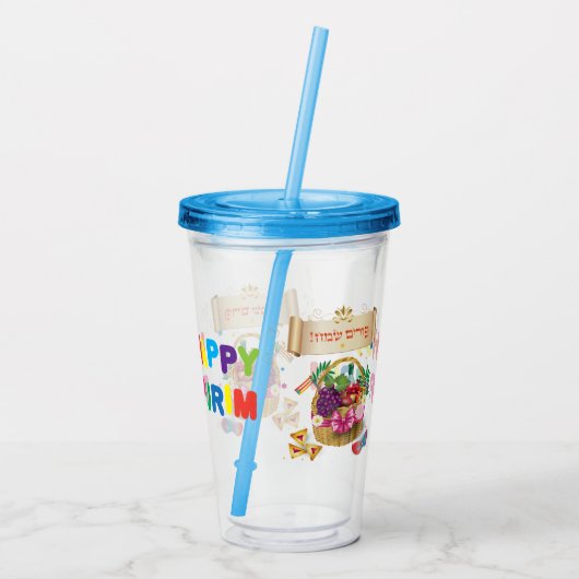 Happy Purim Festival Party Basketball Holiday Acryltrinkbecher (Rückseite)