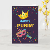 Happy Purim Festive Mask Noise Maker und Confetti Karte (Gelbe Blume)