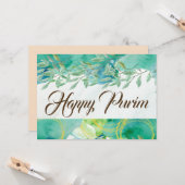 Happy Purim Flat Grußkarte Aquarellgrün Karte (Vorderseite/Rückseite Beispiel)