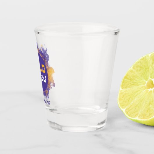 Happy Purim Funny Lila Splash SHOT GLASS Schnapsglas (Rechts)