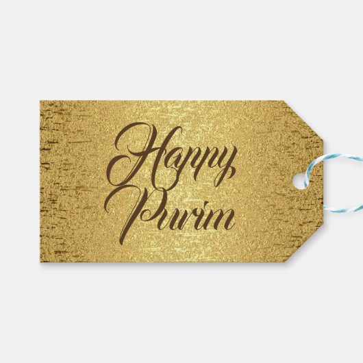 Happy Purim Gift Tag Gold Brown Foil Geschenkanhänger (Vorderseite (Horizontal))