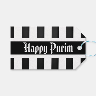 Happy Purim Gift Tag Strip Schwarz-weiß Geschenkanhänger