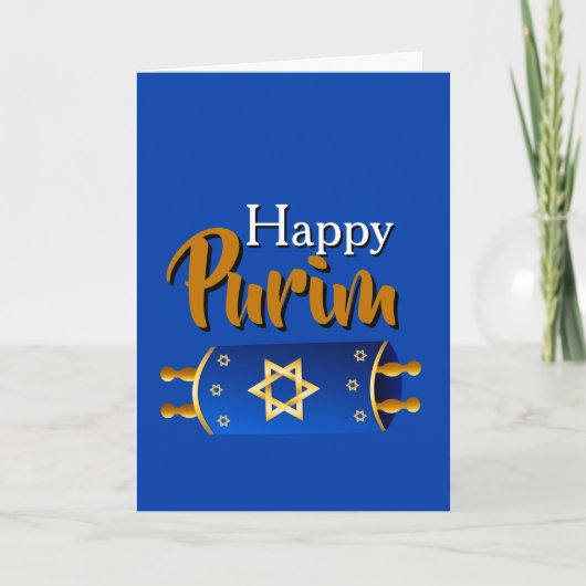Happy Purim Greeting Card - Blue Gold Torah Scroll Karte (Vorderseite)