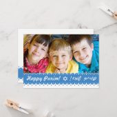 Happy Purim - Gruß auf die Fotokarte Karte (Vorderseite/Rückseite Beispiel)