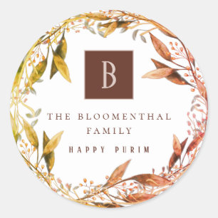 Happy Purim Herbst-Blätter Brauch Runder Aufkleber