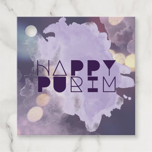 HAPPY PURIM in Lila Geschenkanhänger (Vorderseite)