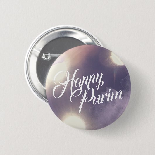 Happy Purim in Sparkle und Lila Button (Vorne & Hinten)