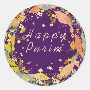 Happy Purim individueller Leafy-Kranz Runder Aufkleber