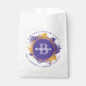 Happy Purim - Kosher Info Lila Monogram Geschenktütchen (Vorderseite)