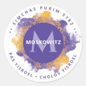 Happy Purim - Kosher Info Monogram Runder Aufkleber (Vorderseite)