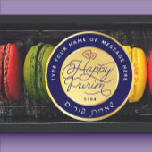 Happy Purim Lila & Gold Script Classic LARGE Runder Aufkleber