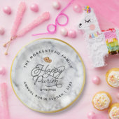 Happy Purim Marble & Gold Script Classic Round Sti Pappteller (Party)