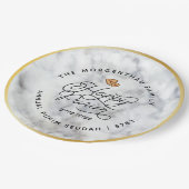 Happy Purim Marble & Gold Script Classic Round Sti Pappteller (Schrägansicht)