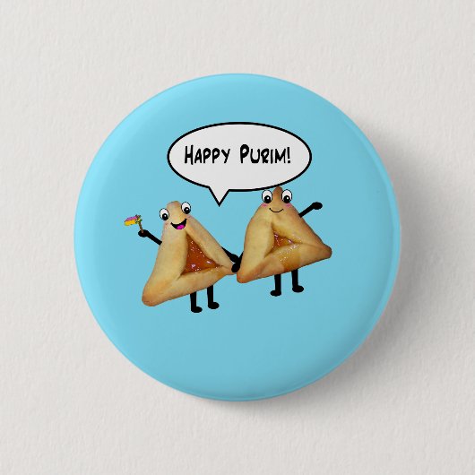 Happy Purim Niedlich Smiling Hamentaschen Cartoon Button (Vorderseite)
