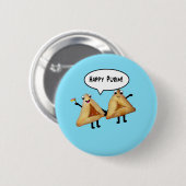 Happy Purim Niedlich Smiling Hamentaschen Cartoon Button (Vorne & Hinten)