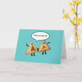 Happy Purim Niedlich Smiling Hamentaschen Cartoon Karte (Gelbe Blume)