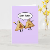 Happy Purim Niedlich Smiling Hamentaschen Cartoon Karte (Gelbe Blume)