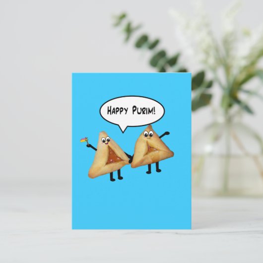 Happy Purim Niedlich Smiling Hamentaschen Cartoon Postkarte (Stehend Vorderseite)