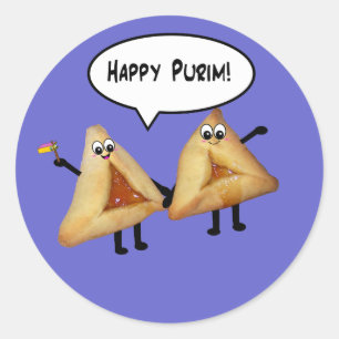 Happy Purim Niedlich Smiling Hamentaschen Cartoon Runder Aufkleber
