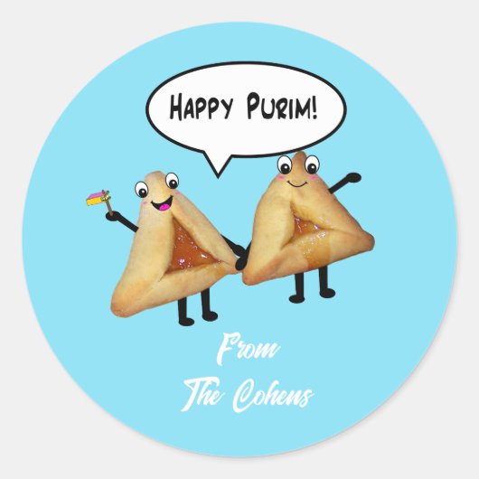 Happy Purim Niedlich Smiling Hamentaschen Cartoon Runder Aufkleber (Vorderseite)