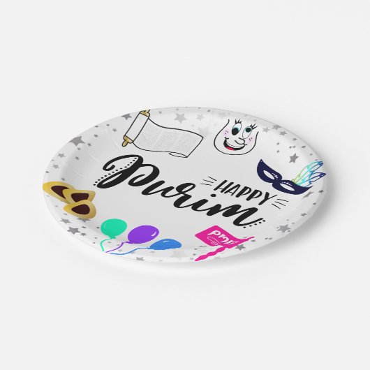 Happy Purim Pappteller (Schrägansicht)