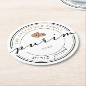 Happy Purim Personalisierte moderne Schrift Runder Pappuntersetzer (Angewinkelt)