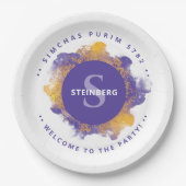 Happy Purim - Personalisierte Monogramm-Platte Pappteller (Vorderseite)