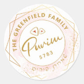 Happy Purim Personalisiertes Drehbuch Rosa & Gold Runder Aufkleber (Vorderseite)