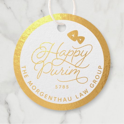 Happy Purim REAL Gold Foil Script Geschenkanhänger (Vorderseite)